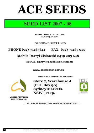 Ace Ohlsson seed catalogue 2007-08