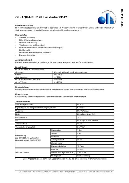 Technisches Datenblatt (PDF) - Oli Lacke GmbH