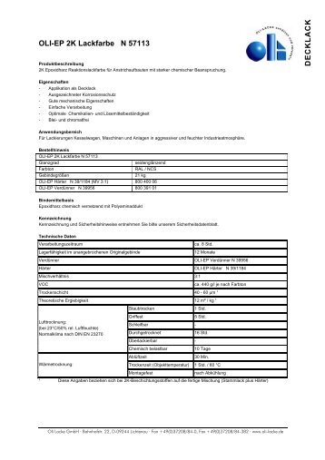 Technisches Datenblatt (PDF) - Oli Lacke GmbH