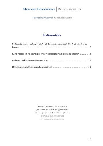 Sondernewsletter Apothekenrecht - Messner Dönnebrink