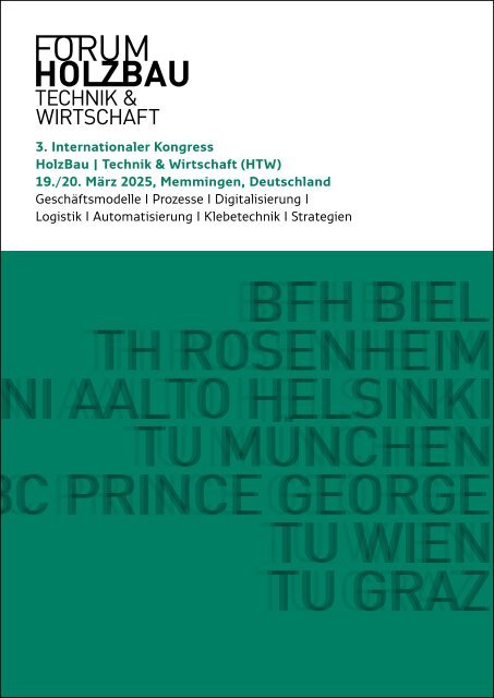 3. Internationaler Kongress HolzBau | Technik & Wirtschaft (HTW 2025) 