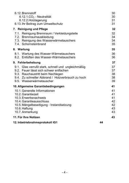 Wasserführender Kaminofen Montage- und Betriebsanleitung