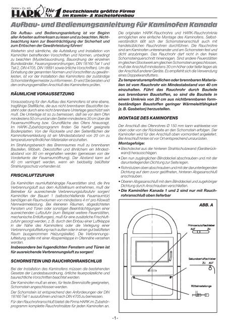 Aufbau- und Bedienungsanleitung für Kaminofen Kanada - Hark