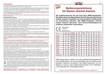 Bedienungsanleitung für Elektro-Kachel-Kamine - Wibo