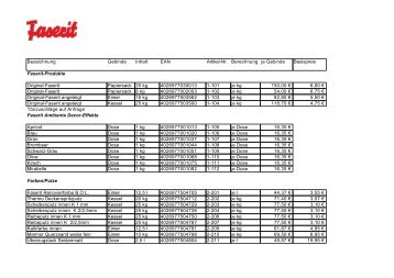 Faserit Preisliste