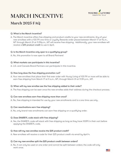 March Incentive FAQ