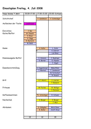 Einsatzplan Freitag, 4. Juli 2008 - STV Schafisheim