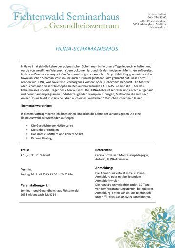 HUNA-SCHAMANISMUS - Seminarhaus Fichtenwald