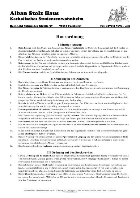 Hausordnung Alban Stolz Haus