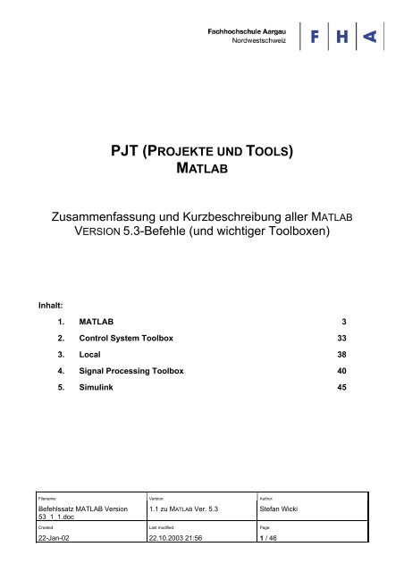 pjt (projekte und tools) matlab - wicTronic