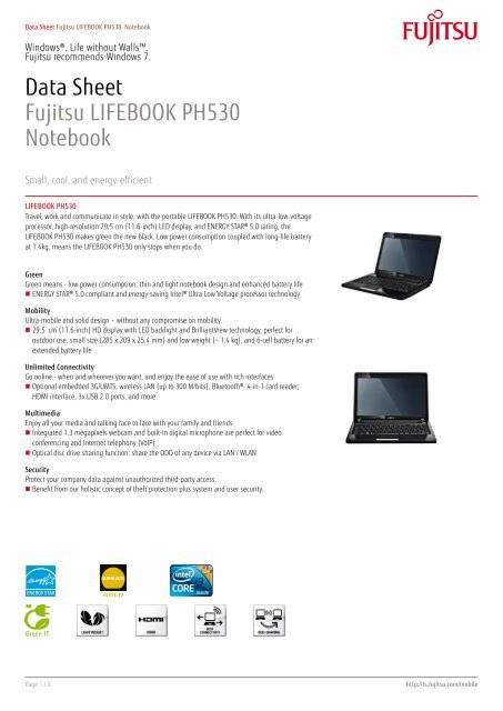 Data Sheet Fujitsu Lifebook Ph530 Notebook