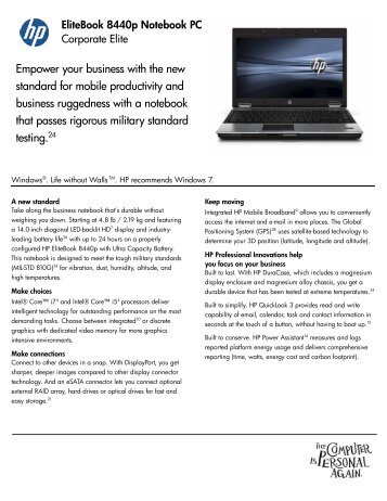 HP EliteBook 8440p Notebook PC - Datasheet