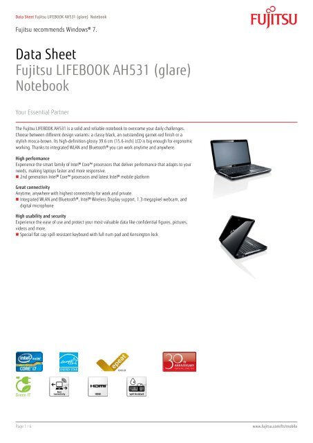 Data Sheet Fujitsu LIFEBOOK AH531 (glare) Notebook