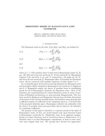 Eisenstein series in Ramanujan's lost notebook - Mathematics