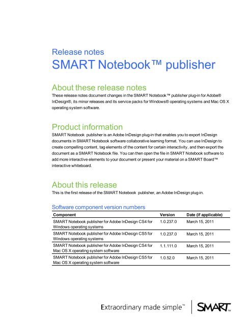 SMART Notebook publisher release notes - SMART Technologies