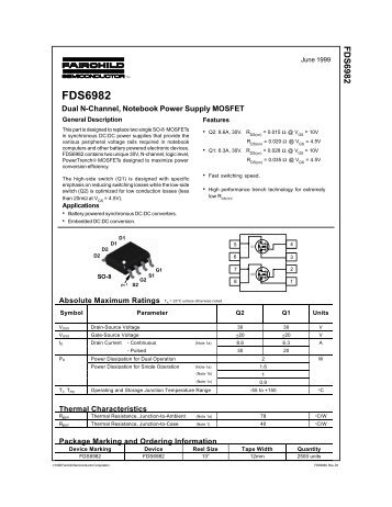 FDS6982 Dual N-Channel, Notebook Power Supply MOSFET