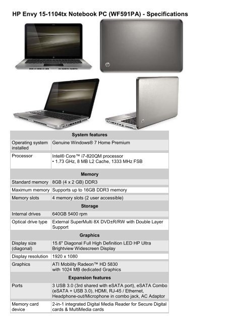 HP Envy 15-1104tx Notebook PC (WF591PA) - Best Deal 4 U ...