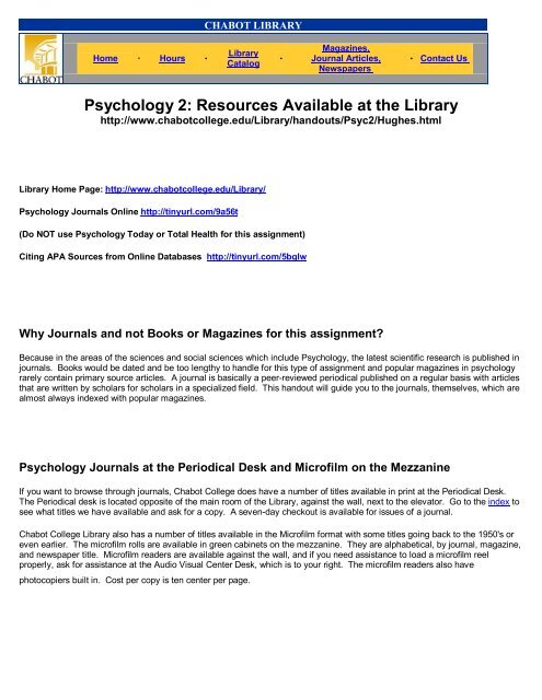 Psychology 2: Resources Available at the Library - Chabot College