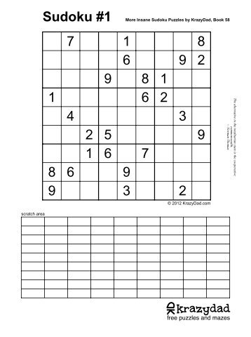 Sudoku #1 More Insane Sudoku Puzzles by KrazyDad, Book 58