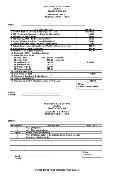 SCHOOL YEAR 2011 - St. Scholastica's College