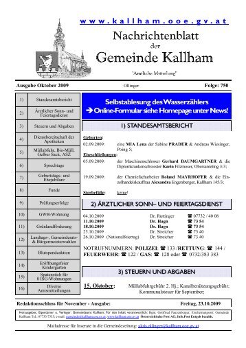 Selbstablesung des Wasserzählers Online-Formular ... - Kallham