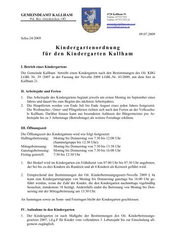 Kindergartenordnung für den Kindergarten Kallham