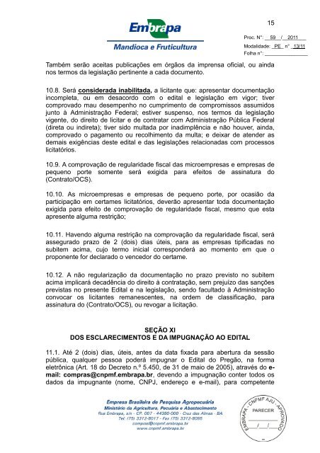 Pregão Eletrônico nº 13/2011 Objeto - Embrapa Mandioca e ...