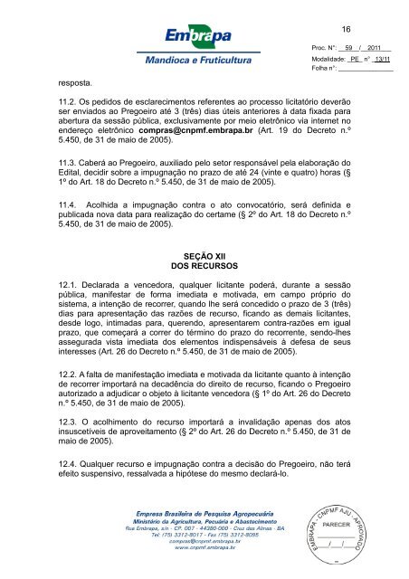 Pregão Eletrônico nº 13/2011 Objeto - Embrapa Mandioca e ...