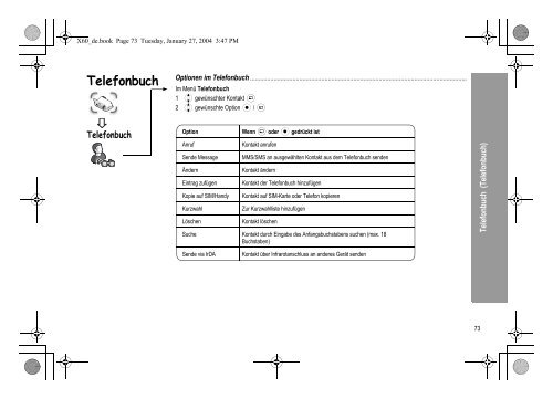 Struktur des Menüs Telefonbuch - Altehandys.de
