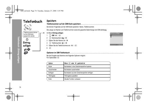 Struktur des Menüs Telefonbuch - Altehandys.de