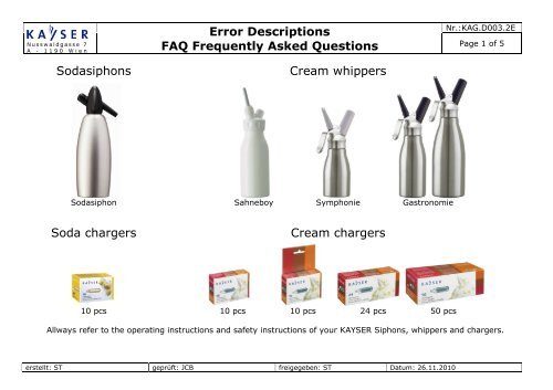 Error Descriptions FAQ Frequently Asked Questions ... - Kayser.