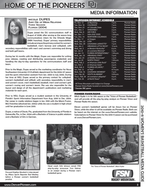 2010-11 Women's Basketball Media Guide - University of Denver ...