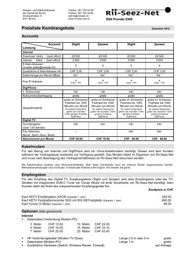 Preisliste Kombiangebote - Rii-Seez-Net