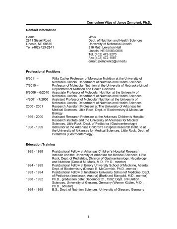 Curriculum Vitae of Janos Zempleni, Ph.D. Contact Information ...