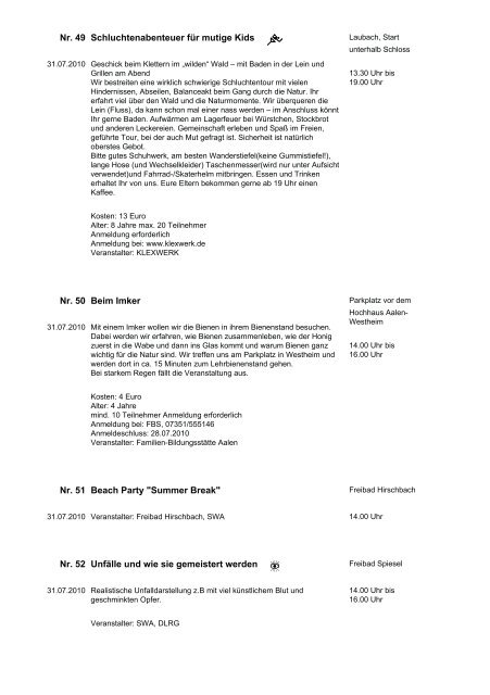 Stadt Aalen - Ferienprogramm PDF-Erstellung