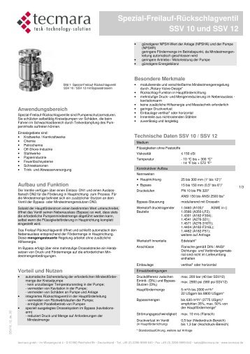 Spezial-Freilauf-Rückschlagventil SSV 10 und SSV 12 - tecmara.de