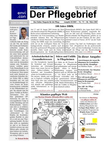 Der Pflegebrief - Ausgabe 02/2003 (Nr. 73) - Pflegen-online.de