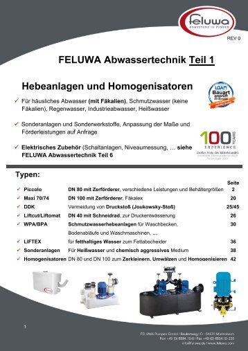 FELUWA Abwassertechnik Teil 1 Hebeanlagen und Homogenisatoren