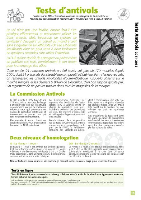 Tests d'antivols - Fédération française des Usagers de la Bicyclette