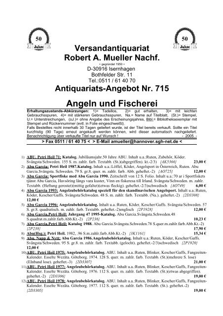 Antiquariats-Angebot Nr. 715 Angeln und Fischerei - Antikbuch24