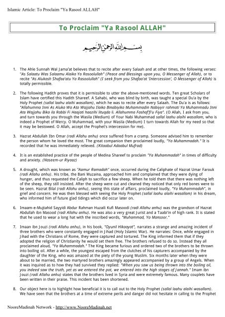 To Proclaim Quot Ya Rasool Allah Quot Noore Madinah Network