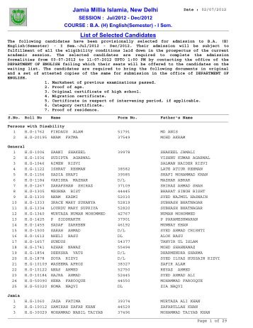 B.A. (Hons.) English - Jamia Millia Islamia