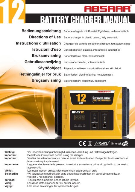 CHARGEUR DE BATTERIE 11Amp 12V ABSAAR ABSAAR - Batterie - Démarrage -  Éléctricité