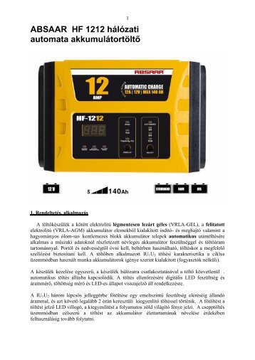 ABSAAR HF 1212 leírás - NBA meghajtó akkumulátorok