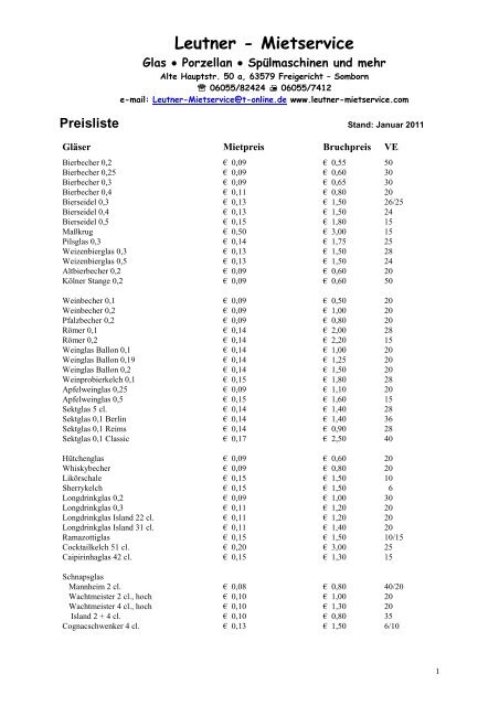 Preisliste 3 - Leutner Mietservice