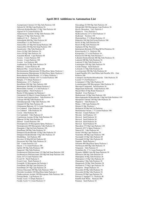 April 2011 Additions to Automation List - Community Pharmacy