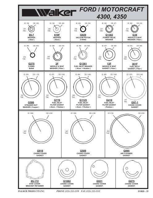 Ford Motorcraft Carburetor Parts - Walker Products