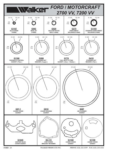 Ford Motorcraft Carburetor Parts - Walker Products