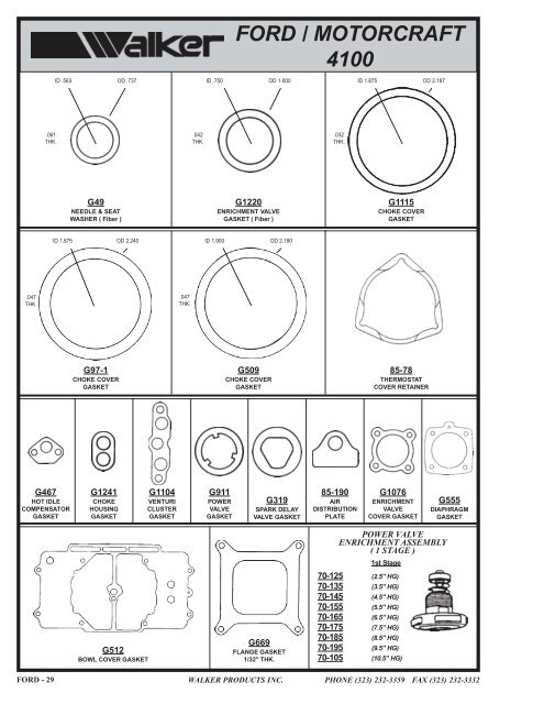 Ford Motorcraft Carburetor Parts - Walker Products