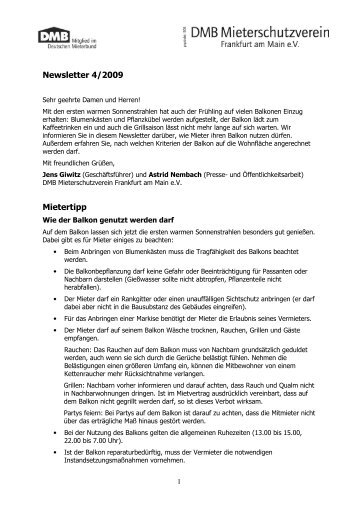 Newsletter 04/2009 - DMB Mieterschutzverein Frankfurt am Main eV